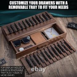 Large Pocket Knife Display Case for for 24 Knives Wooden Knife Collection Case