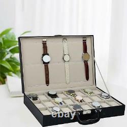 Large Portable 36 Slot Watch Box for Men Display Storage Case WithMetal Hinge