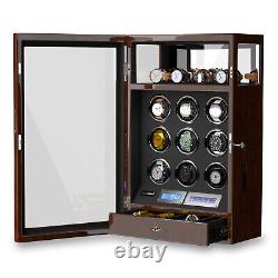 Latest Cabinet 9 Watch Winder Display Case Box LCD With Jewelry Storage Drawer