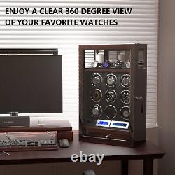 Latest Cabinet 9 Watch Winder Display Case Box LCD With Jewelry Storage Drawer