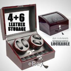 Leather Automatic Rotation 4+6 Watch Winder Storage Case Display Box