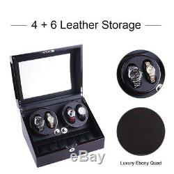 Leather Automatic Rotation 4+6 Watch Winder Storage Case Display Box