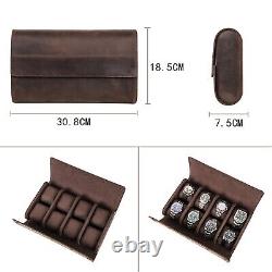 Leather Watch Roll Display Box Travel Case 8 Slots Wrist Watches Storage Pouch