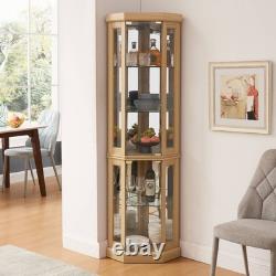 Lighted Corner Curio Cabinet Elegant Glass Display Case Wine Storage for Antique