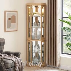 Lighted Corner Curio Cabinet Elegant Glass Display Case Wine Storage for Antique