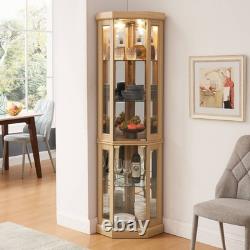 Lighted Corner Curio Cabinet Elegant Glass Display Case Wine Storage for Antique