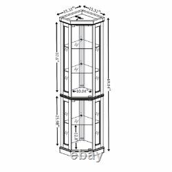 Lighted Corner Curio Cabinet Elegant Glass Display Case Wine Storage for Antique