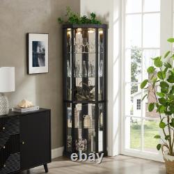 Lighted Corner Curio Cabinet Glass Display Case for Living Room & Bar Storage