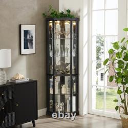 Lighted Corner Curio Cabinet Glass Display Case for Living Room & Bar Storage
