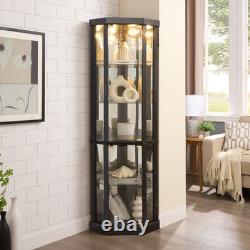 Lighted Corner Curio Cabinet Glass Display Case for Living Room & Bar Storage