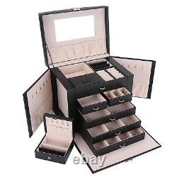 Limuta Jewelry Box 5 Layer Organizer Storage Mirror Display Case withlock Leather