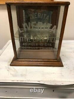 Liverita Etched Glass Store Display Case. Oak and glass. RARE