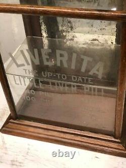 Liverita Etched Glass Store Display Case. Oak and glass. RARE