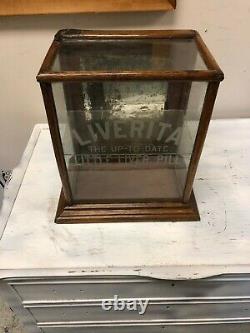 Liverita Etched Glass Store Display Case. Oak and glass. RARE