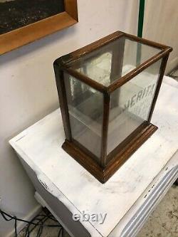 Liverita Etched Glass Store Display Case. Oak and glass. RARE