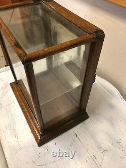 Liverita Etched Glass Store Display Case. Oak and glass. RARE