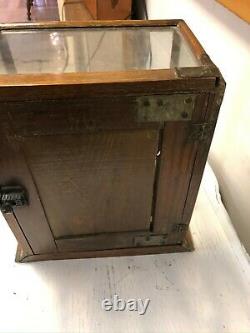 Liverita Etched Glass Store Display Case. Oak and glass. RARE