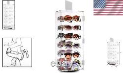 Lockable Acrylic Rotating Sunglass Display Case 24 Frame Organizer with Mirror