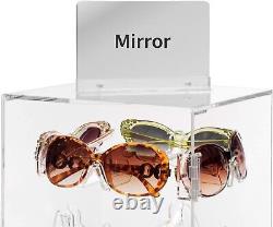 Lockable Acrylic Rotating Sunglass Display Case 24 Frame Organizer with Mirror