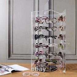 Lockable Acrylic Rotating Sunglass Display Case 24 Frame Organizer with Mirror