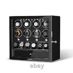 Lockable Automatic Rotation 8+6 Watch Winder Box Display Case Jewelry Storage