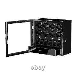 Lockable Automatic Rotation 8+6 Watch Winder Box Display Case Jewelry Storage