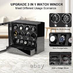 Lockable Automatic Rotation 8+6 Watch Winder Box Display Case Jewelry Storage