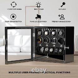 Lockable Automatic Rotation 8+6 Watch Winder Box Display Case Jewelry Storage