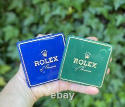 Lot of 2 Vtg Rolex Watch Display Case Signs Store Advertisements Vinyl Card Blue