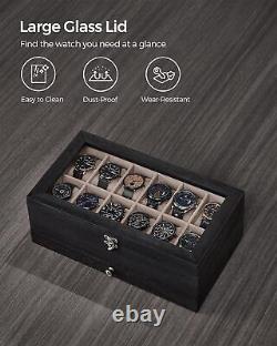 Luxury 12 Slot Watch Box Gifts for Men 2 Tier Watch Display Case Large Glass Lid
