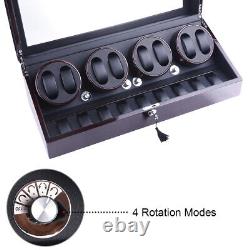 Luxury Automatic 4 Rotation Watch Winder 8+9 Display Case Storage Box Leather