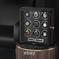 Luxury Automatic 9 Watch Winder Display Box Storage Case With Japanese Motor