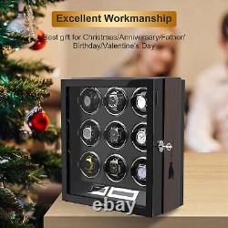 Luxury Automatic 9 Watch Winder Display Box Storage Case With Japanese Motor