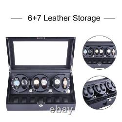Luxury Automatic Rotation 6+7 Watch Winder Display Case Leather Storage Box Gift