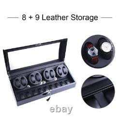 Luxury Automatic Rotation 8+9 Watch Winder Leather Display Storage Case Box Gift