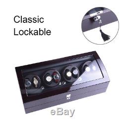 Luxury Black Quad Automatic Watch Winder Display Box Case 8+9 Leather Storage