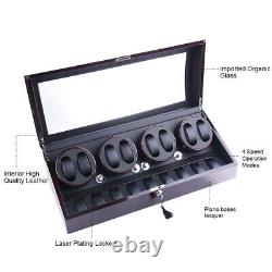 Luxury Ebony Automatic Quad Four Motor Watch Winder Display Storage Box Case 8+9