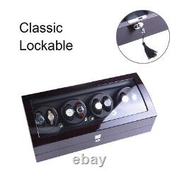 Luxury Ebony Automatic Quad Four Motor Watch Winder Display Storage Box Case 8+9