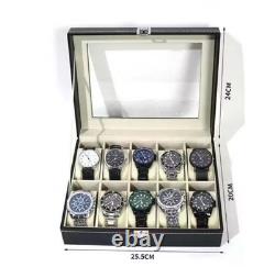 Luxury Watch Storage Box 10 Slots Display Case Organizer Glass Top Leather Rare
