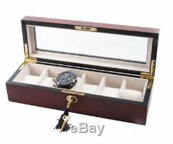 Luxury wooden watch box matt cherry storage case wristwatch display holder