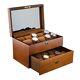 Men Watch Storage Boxes Display Cases 2 Layers Wood Organizer With Lock 31x21x19cm