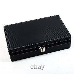 Men's 10 Watch Briefcase Black Carbon Fiber Zippered Travel Storage Case 50MM