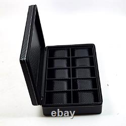 Men's 10 Watch Briefcase Black Carbon Fiber Zippered Travel Storage Case 50MM
