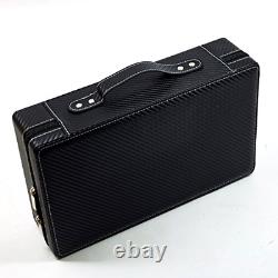 Men's 10 Watch Briefcase Black Carbon Fiber Zippered Travel Storage Case 50MM