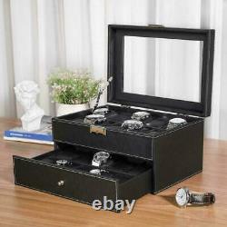 Mens Lockable Watch Box Leather Organizer Storage Display Case Glass Top 5 7 Mdf