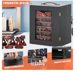 Miniature Storage Case Magnetic Door 6 Trays Clear Display Carry Box Black