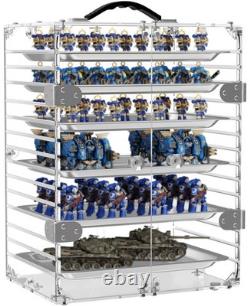 Miniature Storage Case with 6 Metal Trays, Acrylic Clear Miniature Display Ca