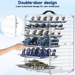 Miniature Storage Case with 6 Metal Trays, Acrylic Clear Miniature Display Ca