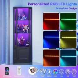 Minifigures Corner Display Case 3 Tier RGB LED Light Figure Glass Curio Cabinet