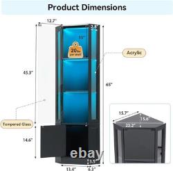 Minifigures Corner Display Case 3 Tier RGB LED Light Figure Glass Curio Cabinet